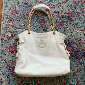 Authentic Tory Burch Leather Bag with Gold Accents.
